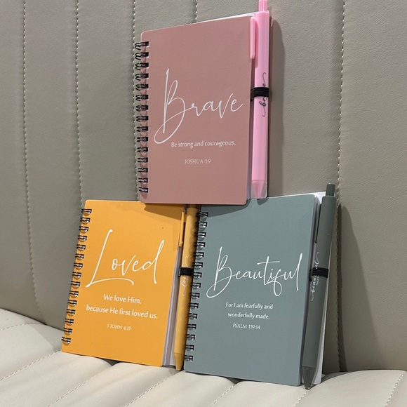 Bible Verse Notebook Trio & Pens  Loved - John Brave - Joshua Created - Genesis - Picture 3 of 13